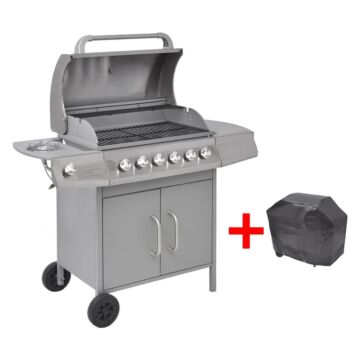 Vidaxl Gas Barbecue Grill 6+1 Cooking Zone Silver