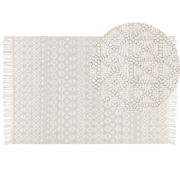 Rug Light Beige Wool Polyester 160 X 230 Cm Geometric Pattern Tassels Boho Modern Beliani