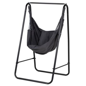 Outsunny Hammock Chair With Stand, Hammock Swing Chair With Cushion, Dark Grey