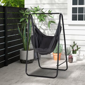 Outsunny Hammock Chair With Stand, Hammock Swing Chair With Cushion, Dark Grey