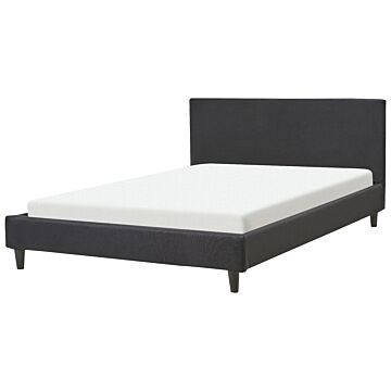 Eu Double Size Panel Bed 4ft6 Black Fabric Slatted Frame Contemporary Beliani