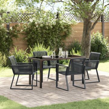 Vidaxl 5 Piece Garden Dining Set Black Poly Rattan