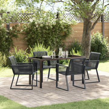 Vidaxl 5 Piece Garden Dining Set Black Poly Rattan