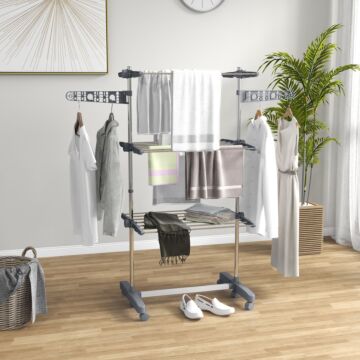 Homcom 3-tier Clothes Airer, Foldable Clothes Drying Rack, 142 X 55 X 152cm, Grey