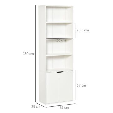 Homcom 2 Door 4 Shelves Tall Bookcase Modern Storage Cupboard Display Unit For Living Room Study Bedroom Home Office Furniture White