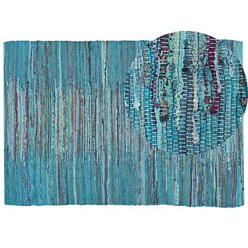 Area Rag Rug Blue Turquoise Stripes Cotton 160 X 230 Cm Rectangular Hand Woven Beliani
