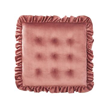 Seat Pad Pink Velvet Square 40 X 40 Cm With Ruffles Tufted Chair Cushion Glam Retro Beliani