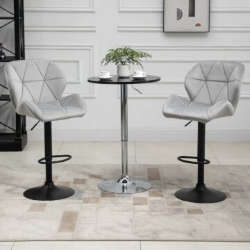 Homcom Bar Stool Set Of 2 Fabric Adjustable Height Armless Upholstered Counter Chairs With Swivel Seat, Light Grey