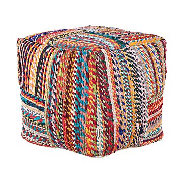 Pouffe Multicolour Cotton Eps Beads Filling 40 X 40 X 40 Cm Handmade Recycled Material Square Ottoman Boho Style Living Room Home Accessory Beliani