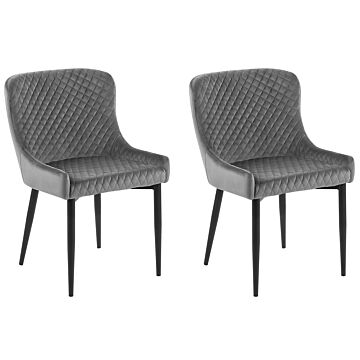 Set Of 2 Dining Chairs Grey Velvet Upholstered Quilted Beliani