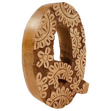 Hand Carved Wooden Flower Letter Q