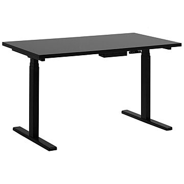 Electrically Adjustable Desk Black Wooden Tabletop Powder Coated Steel Frame Sit And Stand 130 X 72 Cm Modern Design Beliani