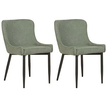 Set Of 2 Dining Chairs Green Fabric Upholstered Beliani
