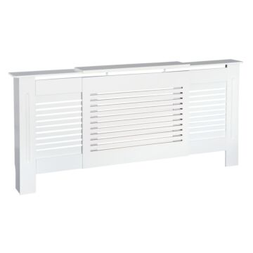 Homcom Mdf Extendable Radiator Cover Cabinet Shelving Home Office Slatted Design White 139-208.5l X 20.5w X 82.5h Cm