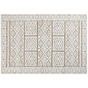 Area Rug Off-white And Beige Polyester 160 X 230 Cm Abstract Pattern Motif Living Room Bedroom Modern Design Beliani