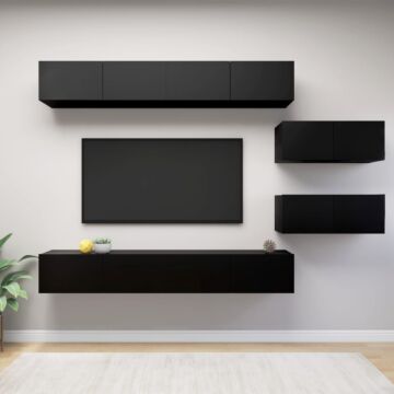 Vidaxl 6 Piece Tv Cabinet Set Black Engineered Wood