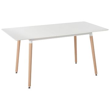 Dining Table White With Light Wood Mdf Beechwood Legs 120-150 Cm Extendable Living Room 4 People Beliani