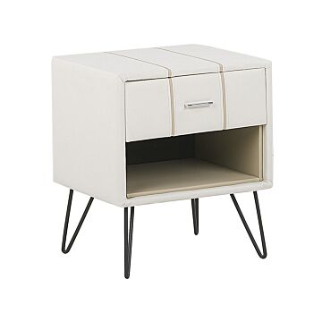 Bedside Table White Faux Leather Upholstery Hairpin Legs 48 X 41 X 56 Cm 1 Drawer Beliani