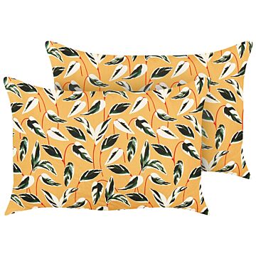 Set Of 2 Garden Cushions Multicolour Polyester 40 X 60 Cm Rectangular Leaf Pattern Motif Modern Design Throw Scatter Pillow Beliani
