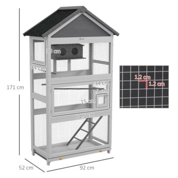 Pawhut Wooden Bird Cage, With Stand, For Finches, Parakeets, Small Birds - Grey