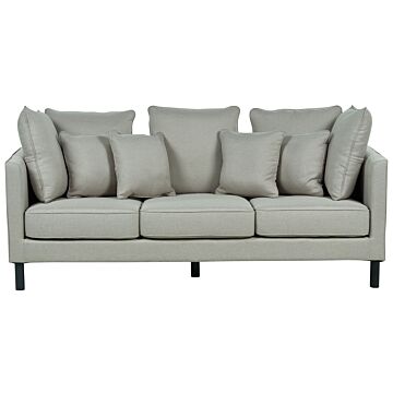 Sofa Grey Polyester Upholstered 3 Seater Cushioned Seat And Back With Wooden Legs Beliani