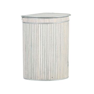 Corner Basket With Zippered Lid Grey Bamboo Wood Laundry Hamper 2-compartments With Rope Handles Beliani