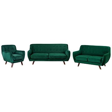 Living Room Set Green Velvet 3 Seater 2 Seater Armchair Button Tufted Back Beliani
