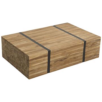 Coffee Table Teak Solid Wood On Castors Rectangular Industrial Rustic Beliani
