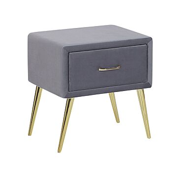 Bedside Table Grey Velvet Upholstery Nightstand 1 Drawer Minimalist Design Bedroom Furniture Beliani