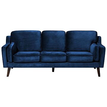 Sofa Blue 3 Seater Velvet Wooden Legs Classic Beliani