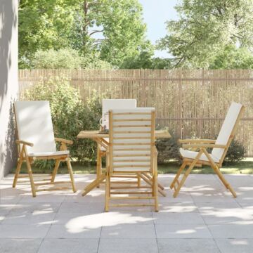 Vidaxl 4 Piece Folding Reclining Chairs With Cream White Cushions Bamboo