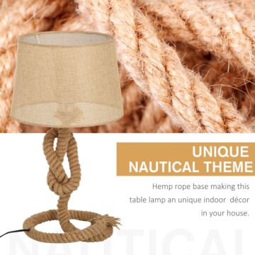 Homcom Nautical Style Rope-base Table Lamp W/ Fabric Lampshade Metal Frame Power Switch Unique Lighting Furnishing Beige