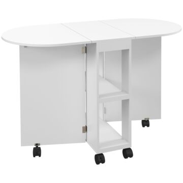 Homcom Four-person Drop Leaf Dining Table, With Wheels - White