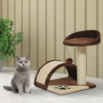 Pawhut Cat Scratching Post For Indoor Cats, Cat Tree Scratching Scratcher Post Kitten Activity Centre Climber Hanging Ball Brown