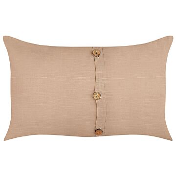 Set Of 2 Decorative Cushions Beige Linen Cotton 30 X 50 Cm Decorative Buttons Classic Retro Decor Accessories Beliani