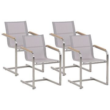 Set Of 4 Garden Chairs Beige Synthetic Seat Stainless Steel Frame Cantilever Style Beliani
