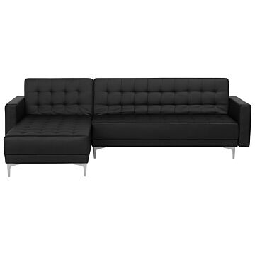 Corner Sofa Bed Black Faux Leather Tufted Modern L-shaped Modular 4 Seater Right Hand Chaise Longue Beliani