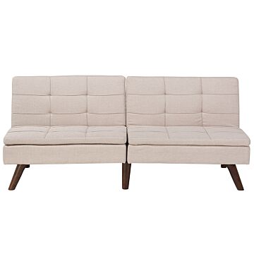 Sofa Bed Light Beige 3-seater Quilted Upholstery Click Clack Split Back Metal Legs Beliani