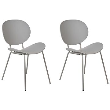 Set Of 2 Dining Chairs Light Grey Synthetic Seat Metal Legs Minimalist Design Backrest Modern Scandinavian Beliani