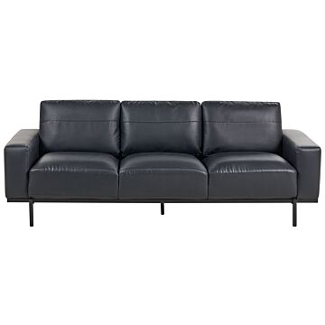 Sofa Black Faux Leather Metal Legs 215 X 87 X 72 Cm 3 Seater Classic Couch Settee Living Room Modern Beliani
