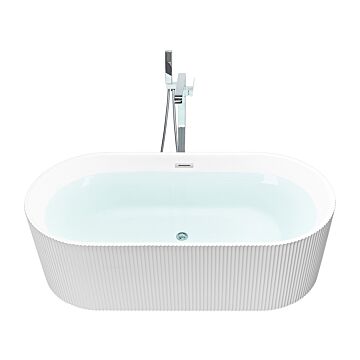 Freestanding Bath Matt White Acrylic 169 X 80 Cm Oval Shape Fluted Finish Modern Style Bathroom Beliani