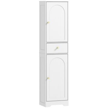 Homcom Tall Bathroom Cabinet With Arched Doors - White