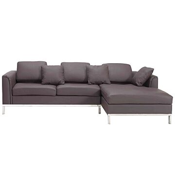 Corner Sofa Brown Leather Upholstered L-shaped Left Hand Orientation Beliani