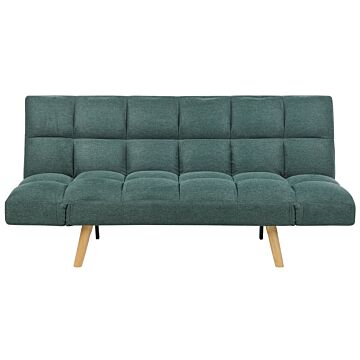 Sofa Bed Green Fabric Upholstered 3 Seater Reclining Backrest Square Quilted Beliani