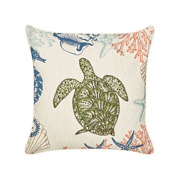Scatter Cushion Beige Linen 45 X 45 Cm Marine Tortoise Pattern Square Polyester Filling Home Accessories Beliani