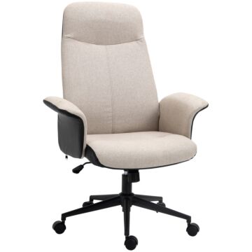 Vinsetto High Back Office Chair, Linen Fabric Computer Desk Chair With Armrests, Tilt Function, Adjustable Seat Height, Beige