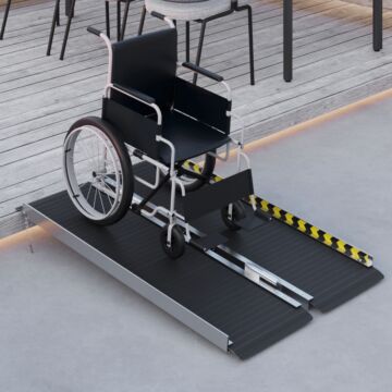 Homcom Wheelchair Ramp, 122l X 73wcm, 272kg Capacity, Folding Aluminium Threshold Ramp W/ Non-skid Surface, Transition Plates Above & Below
