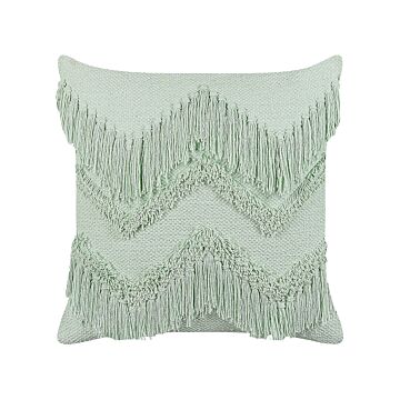 Decorative Cushion Light Green Cotton 45 X 45 Cm With Tassels Boho Design Decor Accessories Beliani