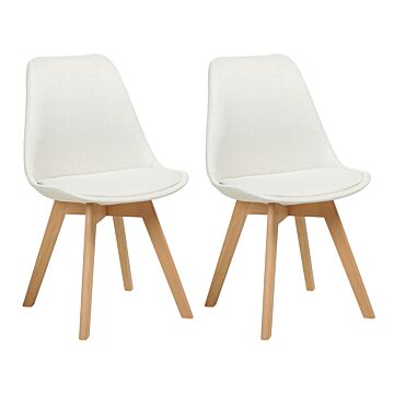 Set Of 2 Dining Chairs Off White Fabric Upholstrey Padded Seat Sleek Wooden Legs Beliani