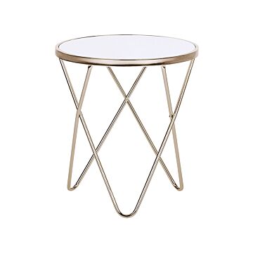 Side Table White Tempered Glass Top Gold Metal Hairpin Legs Round Shape Beliani